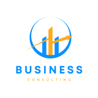 Blue and Yellow Modern Circle with Chart Arrow Business Consulting Logo Design